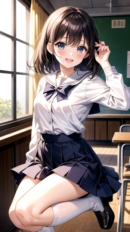 beautiful  Girl　stare　校服　‎Classroom　invite　A dark-haired　Underpants