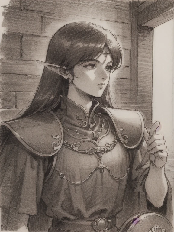intricate details, 8k, artstation, wallpaper, official art, splash art, sharp focus, 1girl, (Monocrome, Masterpiece:1.4), (best quality:1.2), (illustration:1.2), detailed face, fantasy, golden circlet, golden armlet, golden bracelet, golden anklet, golden rings, very long hair, braided ponytail, (Persian clothes, hooded cloak, leather cuirass, flat chest, androgynous woman stoking her braided ponytail:1.4), looking at viewer, beautiful quality, photorealistic, detailed lighting, extremely detailed skin, extremely detailed hair, shadows, <lora:add_detail:1>, braids, black eyes, black hair, dark skin,