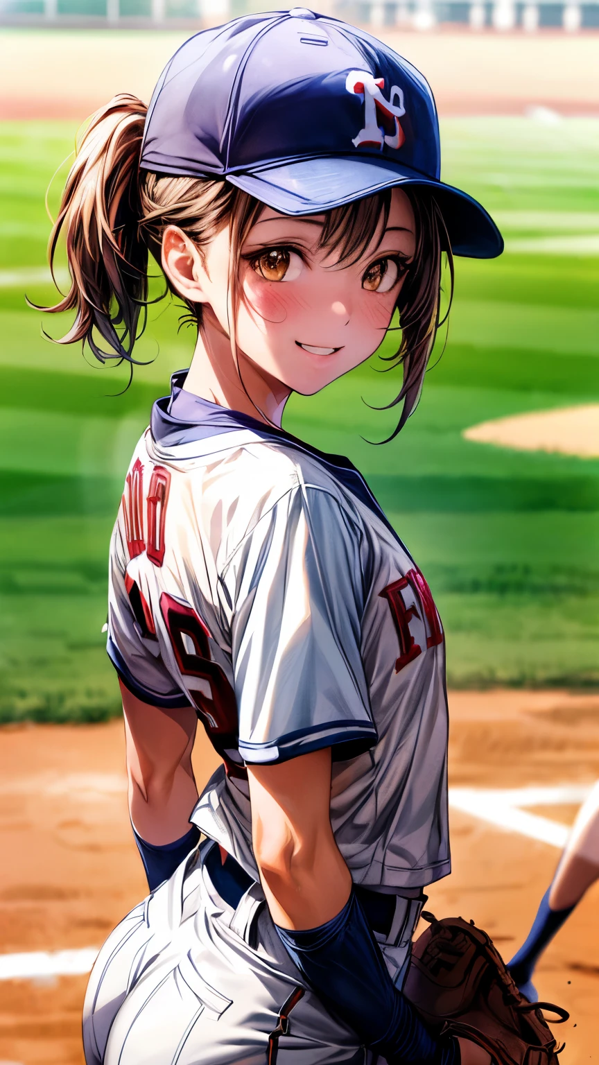 Female baseball player pitcher, pitching form, dramatic scene, anime style