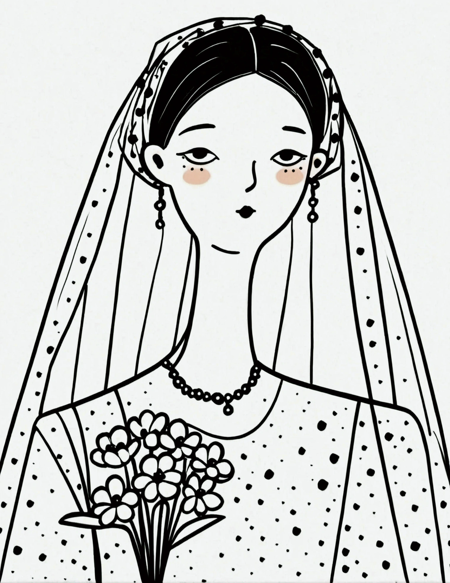 Childish Art，Line Art，Folk Art，Stick Figure，Beautiful bride portrait，Minimalism，cute，