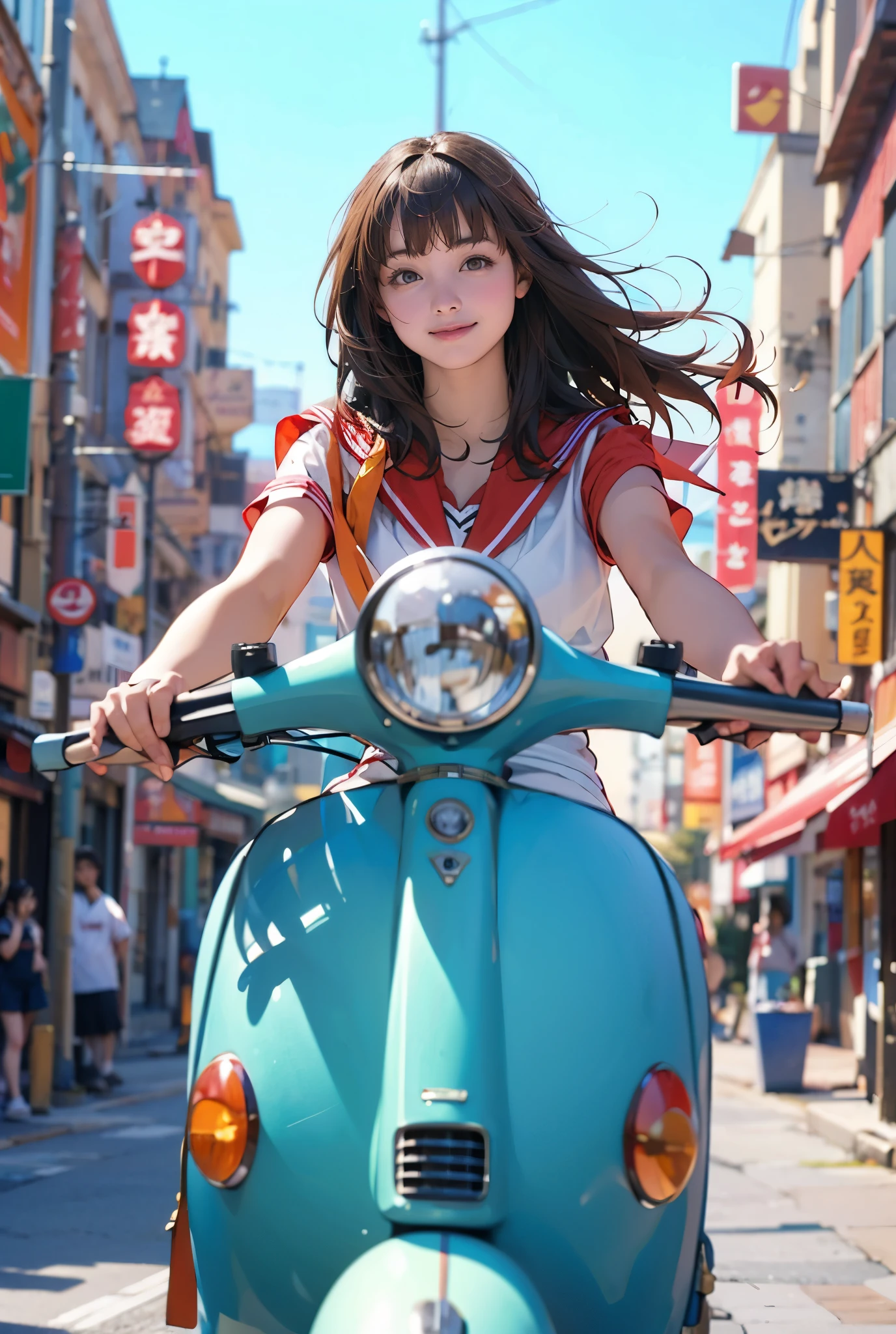 (masterpiece, high quality, High resolution), Japanese, Beautiful Japanese girl in sailor suit, Brown Loafers, smile