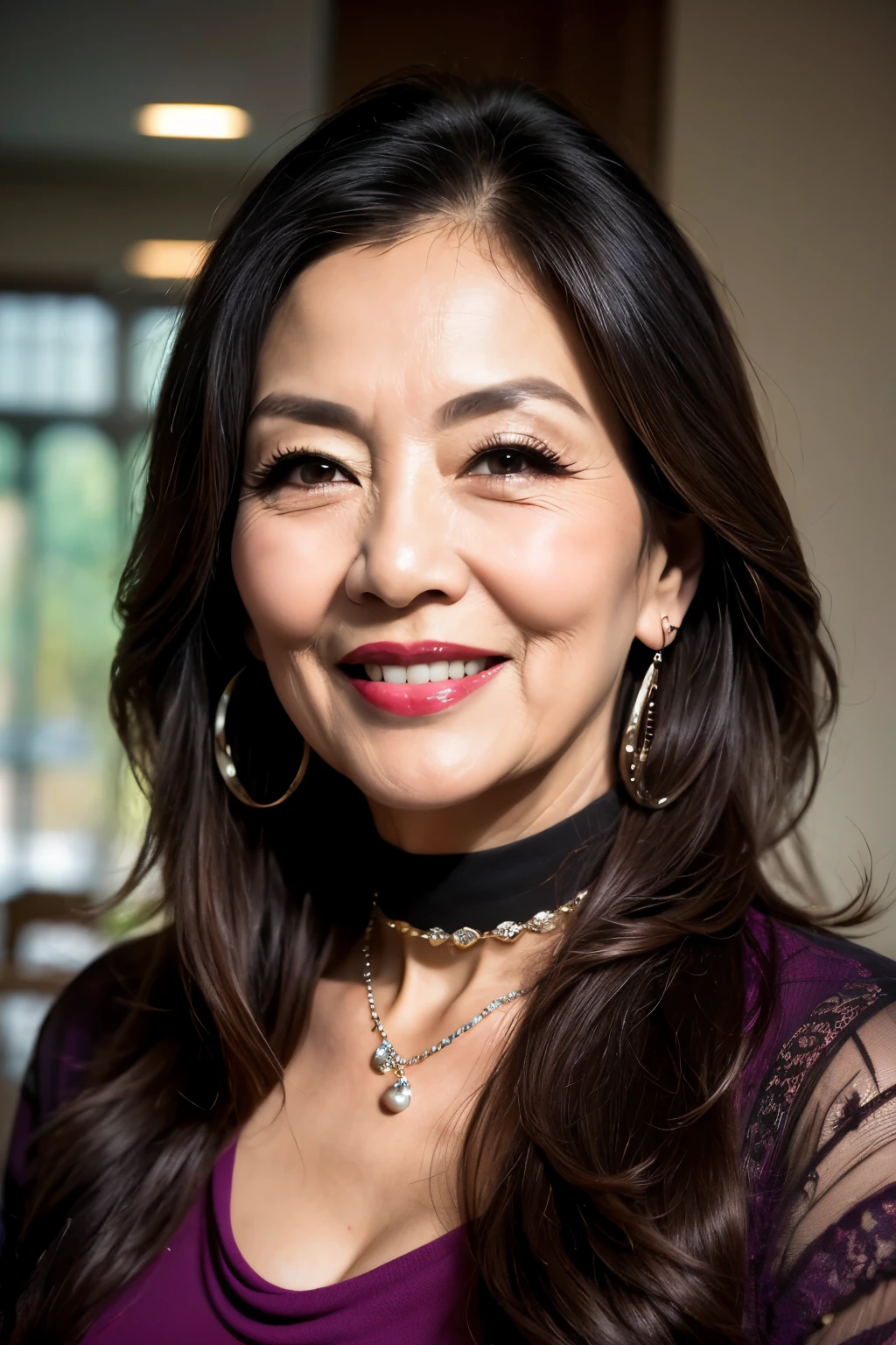 67 years old　mom　milf　Korean, Lady　large earring　Big choker　navel piercing decoration　A bracelet　realisitic　Gorgeous Madame Beautiful Mature Woman　sexly　Smile　Gentle woman navel piercing　４K　High quality　Heavy chest　Gorgeous Madame Beautiful Mature Woman