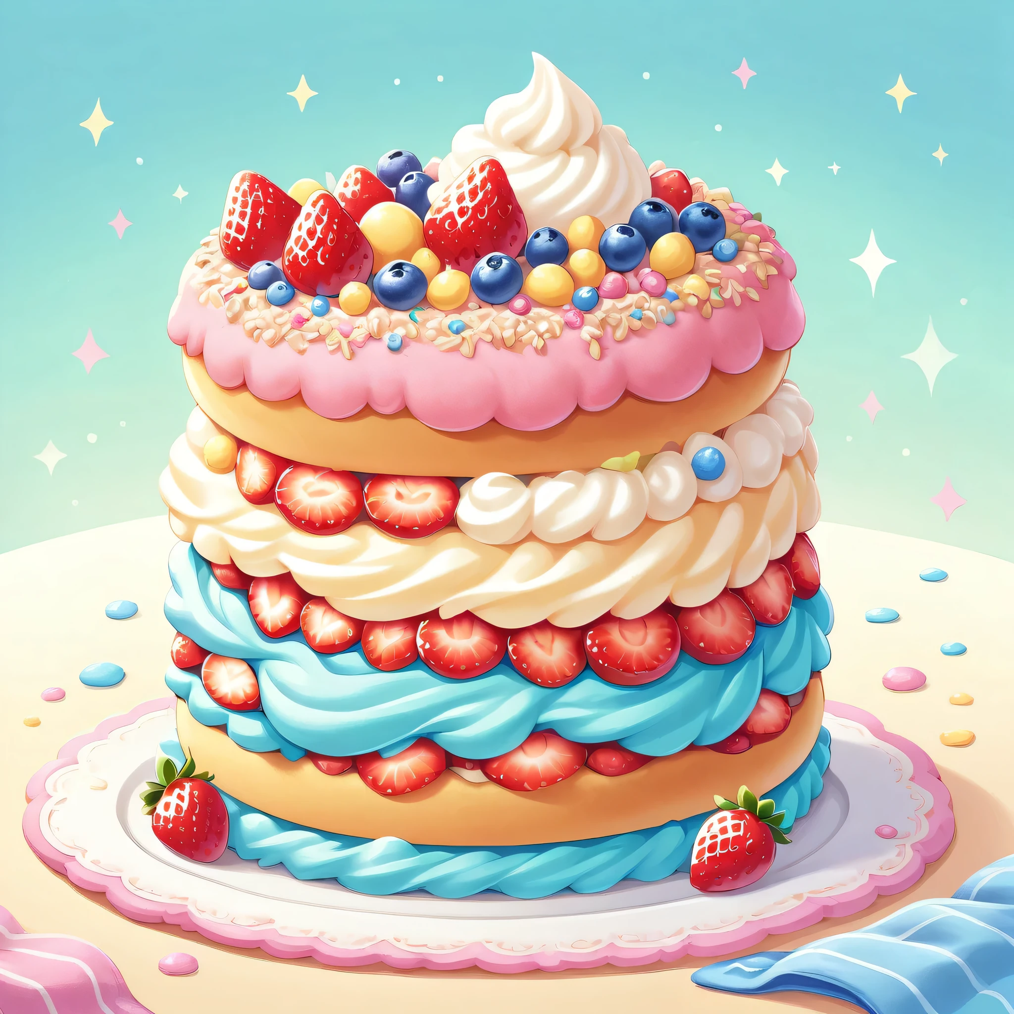 Vector illustration of a slice of strawberry with colorful cream, Presented with lovely and delicate needlework, From the front. Strawberries and white cream are designed to highlight their bright color and attractive texture.., Emphasizes its delicious appearance. This is clean, The simple rendering highlights the intricate layers and cream filling of the frosted donut.., Show your aesthetic taste and taste.