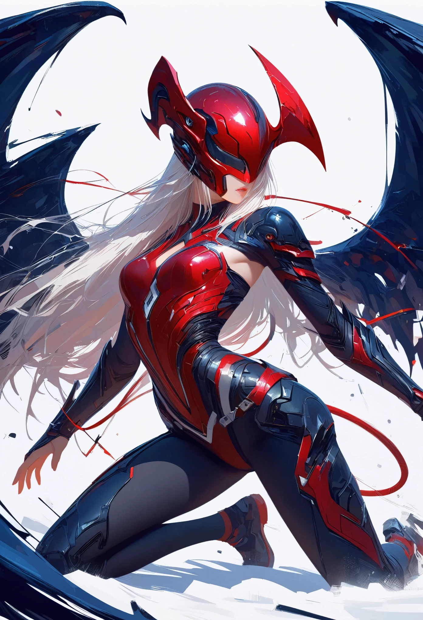 1girl, solo, female focus, susan ginormica, giantess, curvy body, fair skin, white hair, blue eyes, red lips, smile, tight outfit, black racer outfit