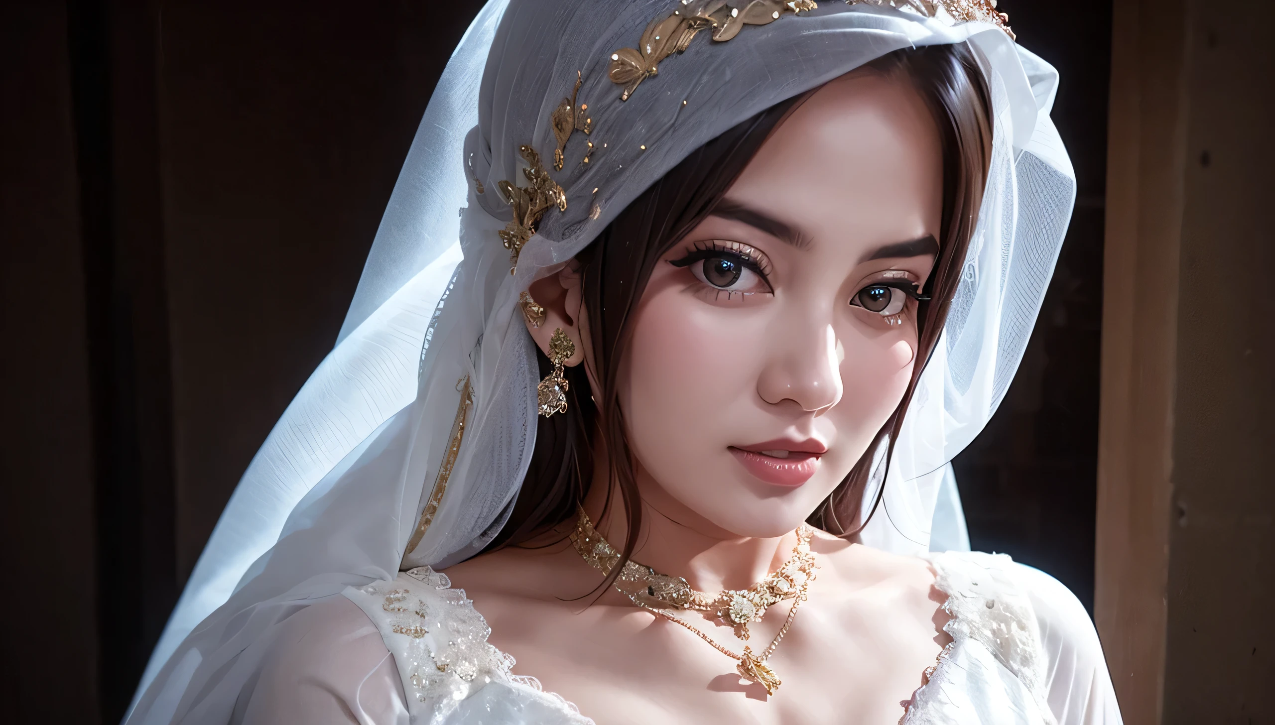 masterpiece,highest quality, High resolution, RAW photo, realistic, a woman wearing a wedding dress and veil, beautiful detailed eyes, beautiful detailed lips, extremely detailed eyes and face, goth wedding dress, DEEP cave background, dramatic lighting, cinematic composition, ULTRA WIDE, highly detailed, masterpiece, award winning, artstation trending, MEDIUM SHOOT