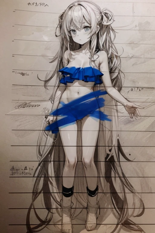 swimsuit, multiple views, pencil sketch, (sketch:1.25), best quality, Line draft, highres, (ultra-detailed:1.1), (illustration:1.1), (infographic:1.2), (solo), perfectly drawn hands, standing, cohesive background, paper, action, (character design:1.1),