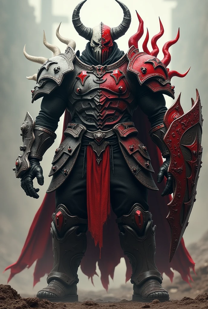 (extremely detailed 8k wallpaper), a medium shot photo of Grim dressed as a scary masked metal red furry-supervillain in a metal red spiked armour made of fur glowing armour with spikes from marvel, theme, intricate, high detail, dramatic, furry monster and destroyed buildings in the background