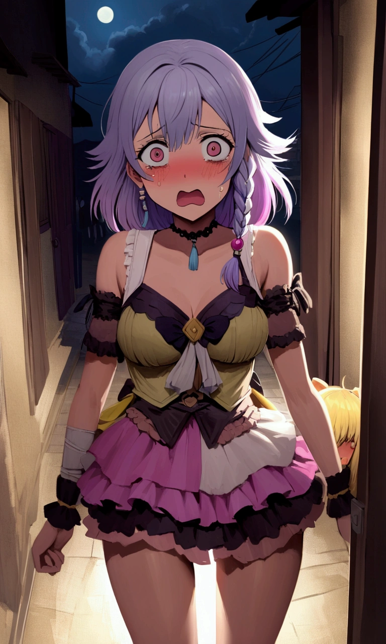 sexy, (1girl:1.7), solo, Gasai Yuno,(big breasts:0.4), nipples, solo, nude, as Gasai Yuno Sits in her kill room, she is wearing a black choker and black thigh highs and behind her there is a small table with a blood stained knife and a black face mask as well as a apron made of human skin, ((kill room)), ((blood)), ((psycho)),evil smile,dark and for Bodine atmosphere, she is hunting you