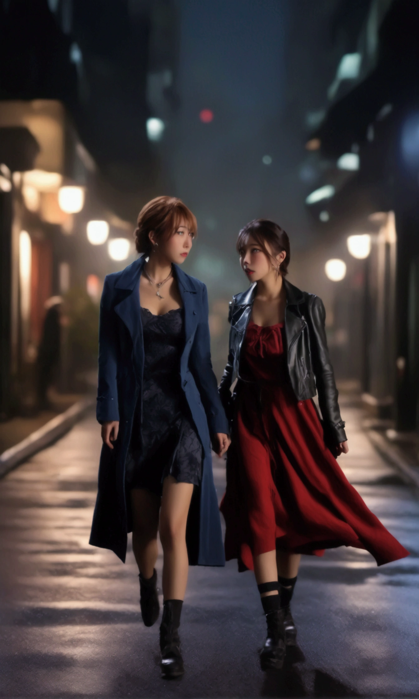 a shadowy lesbian vampire stalks yuna, cute yuna, 2, sexy shabby outfit, scared, desperate, viewer walking home late at night in tokyo, yuna calls out for help and runs towards them, damsel in distress, stormy night, (best quality,4k,8k,highres,masterpiece:1.2),ultra-detailed,(realistic,photorealistic,photo-realistic:1.37),HDR,UHD,studio lighting,ultra-fine painting,sharp focus,physically-based rendering,extreme detail description,professional,vivid colors,bokeh,hyper-detailed,cinematic lighting,dramatic,chiaroscuro,moody,atmospheric,dark,gloomy
