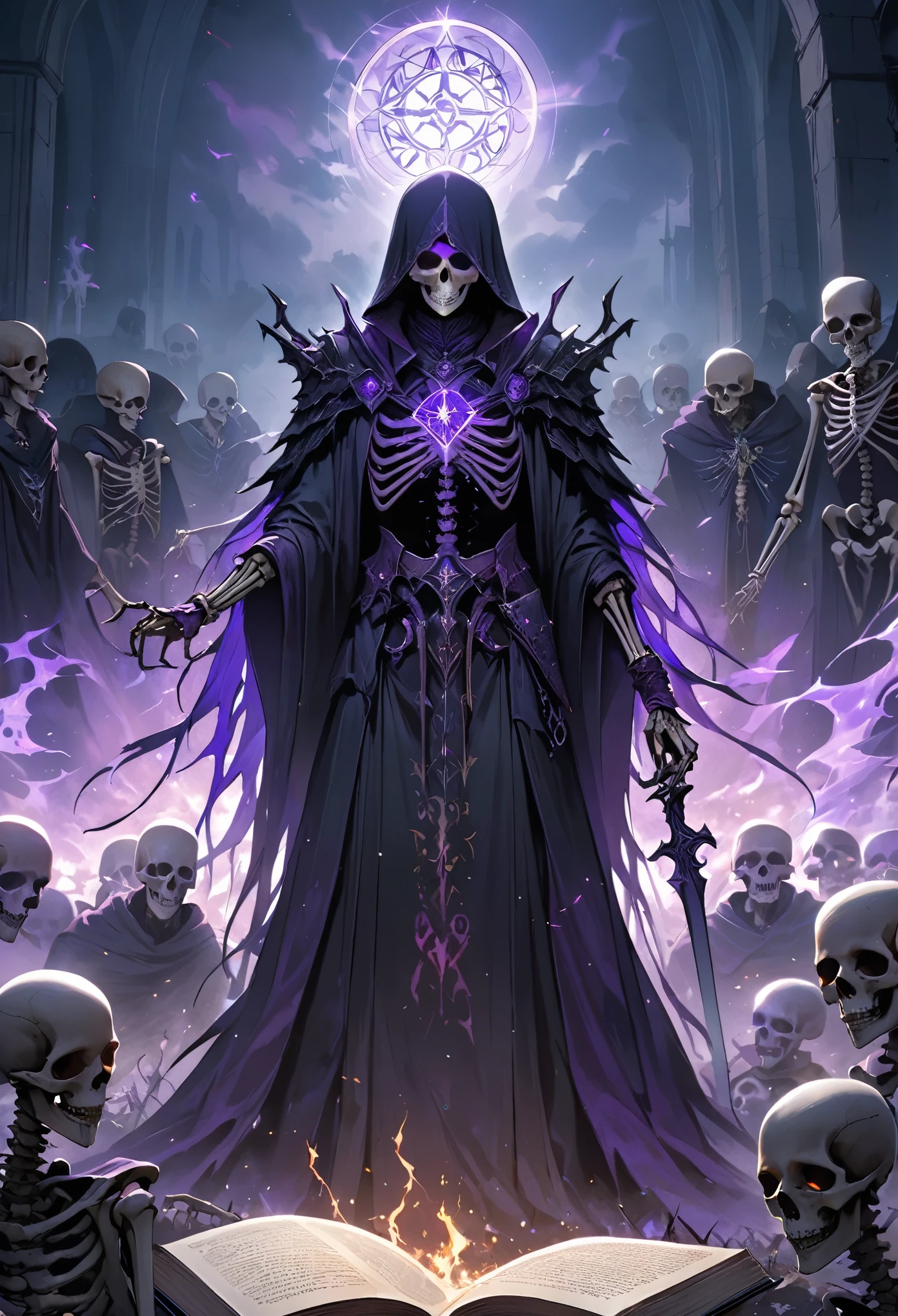 arafed image of a skeleton dressed in a purple robe and a purple robe, lich, evil death, skeletor, undead lich, d & d lich, lich vecna (d&d), death god, the king of death, mind flayer, beautiful male god of death, illithid, god of death, ghastly