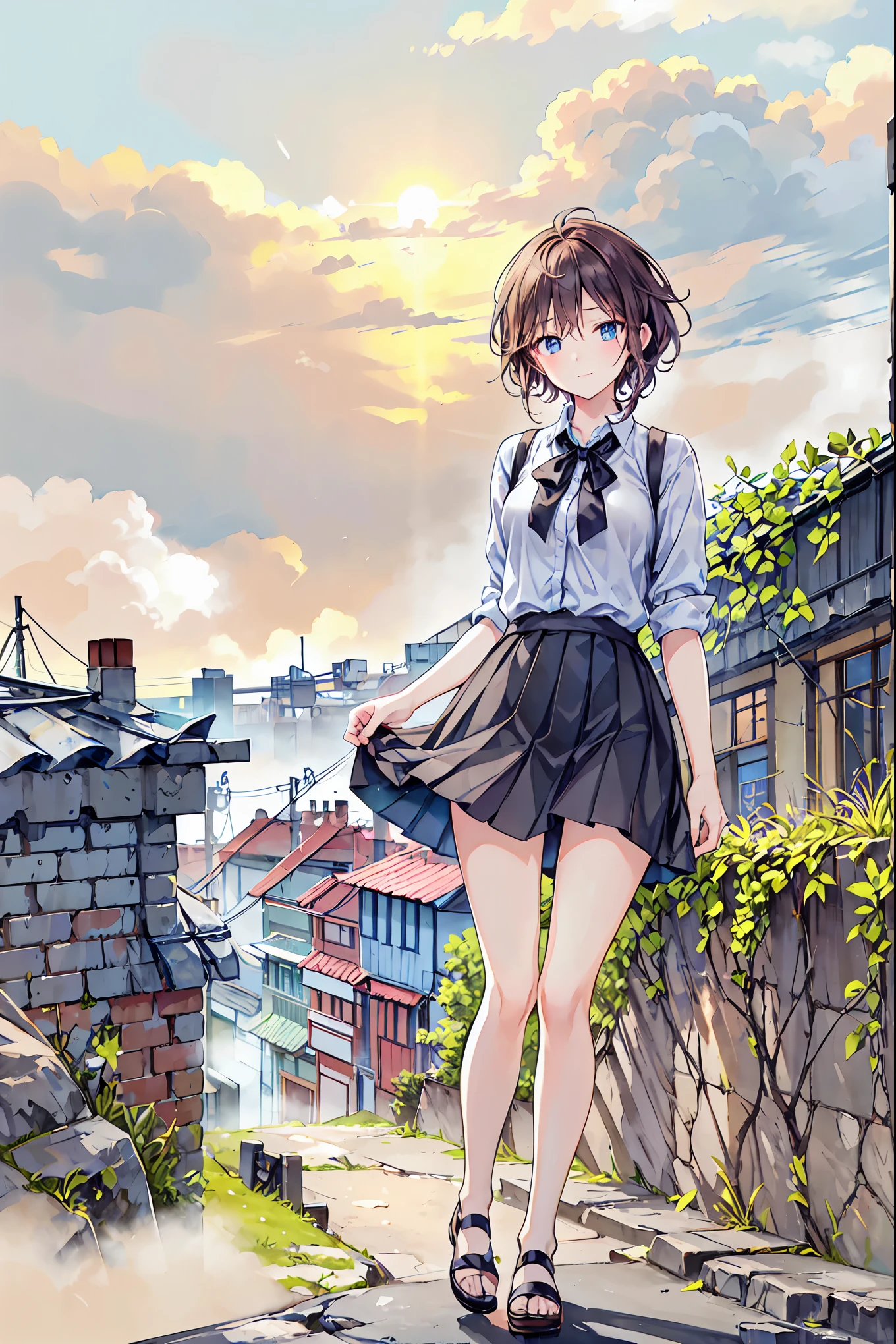 1girl, solo, blue eyes, (detailed eyes), gentle smile on her face flat chest, short hair, black hair, (masterpiece), (masterpiece), (best quality), (ultra-detailed), (best illustration), (best shadow), (absurdres), Female, 25 years old, oily, steam, shy, light smile, formal clothes, school clothes