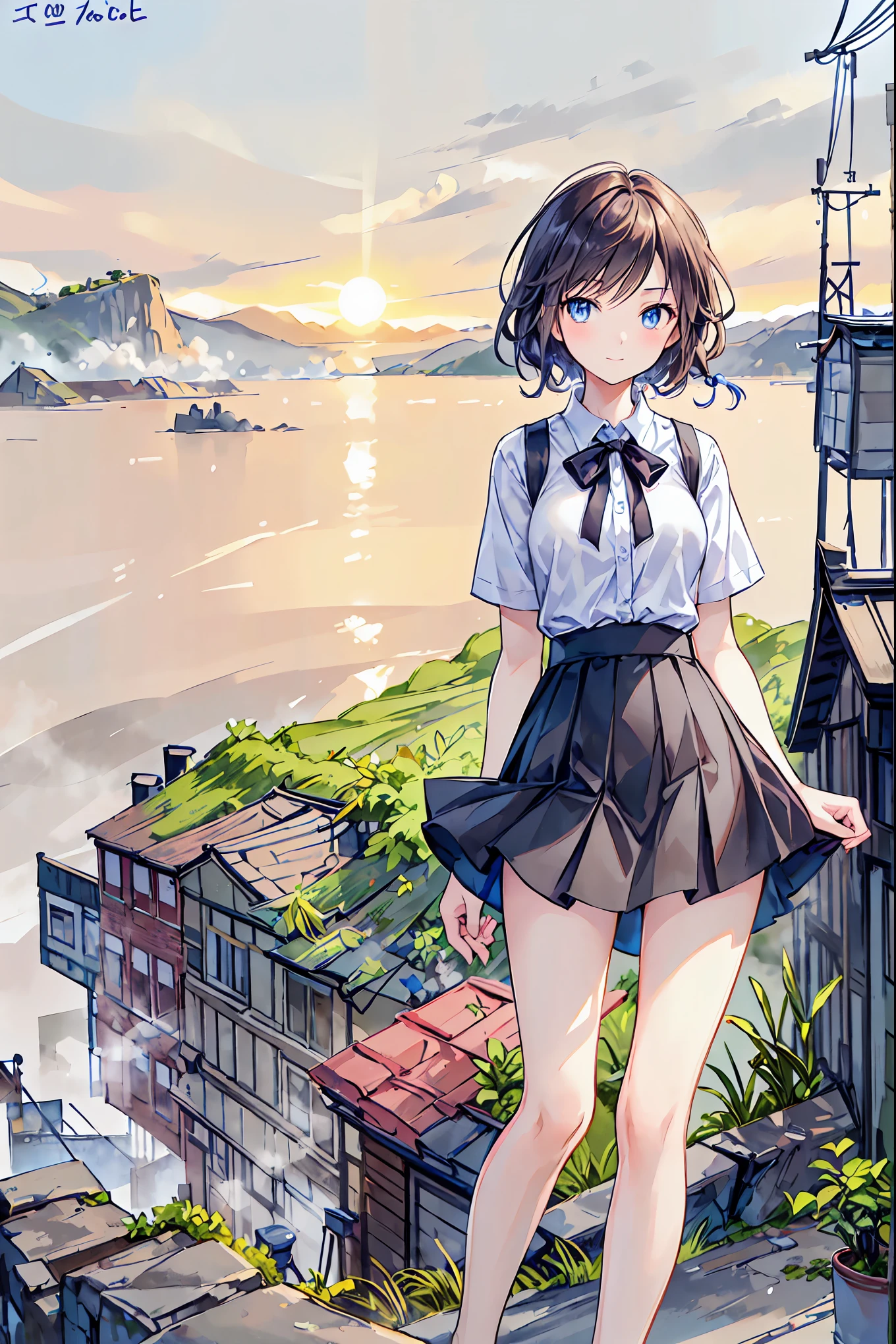 1girl, solo, blue eyes, (detailed eyes), gentle smile on her face flat chest, short hair, black hair, (masterpiece),(masterpiece), (best quality), (ultra-detailed), (best illustration), (best shadow), (absurdres), Female, 25 years old, oily, steam, shy, light smile, school clothes, formal clothes