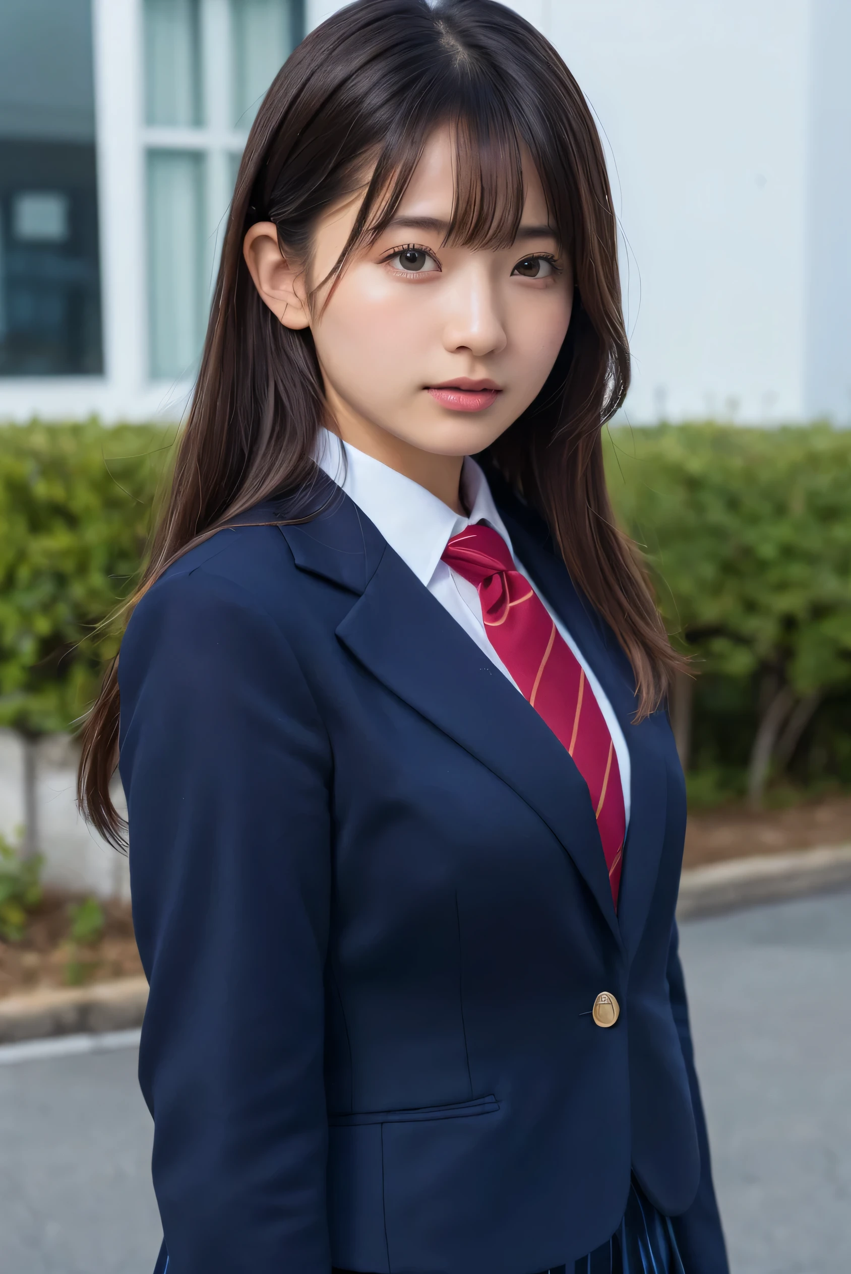 (8k, RAW Photos,Best Quality, High resolution:1.1), (超Realisticな:1.4),(Realistic, Realistic:1.3),The beauty of Japan、1、(navy skirt), navy blue blazer, pleated miniskirt,
(cute school uniform)、((Upper Body:1.3))