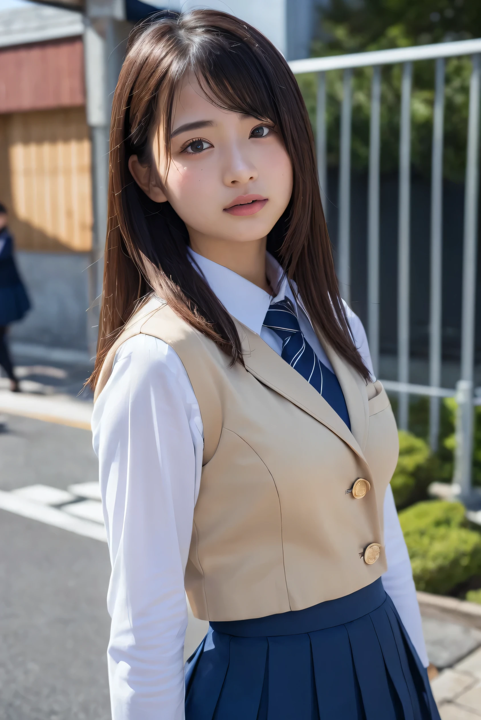(8k, RAW Photos,Best Quality, High resolution:1.1), (超Realisticな:1.4),(Realistic, Realistic:1.3),The beauty of Japan、1、(navy skirt), navy blue blazer, pleated miniskirt,
(cute school uniform)、((Upper Body:1.3))