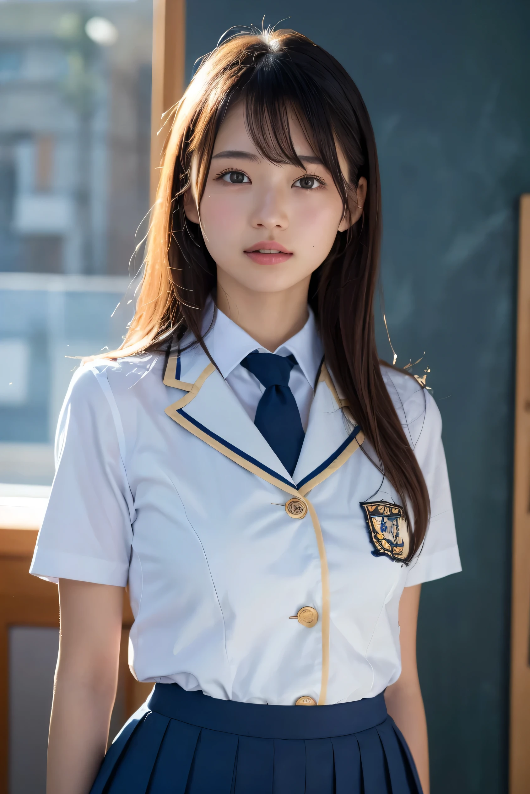 (8k, RAW Photos,Best Quality, High resolution:1.1), (超Realisticな:1.4),(Realistic, Realistic:1.3),The beauty of Japan、1、(navy skirt), navy blue blazer, pleated miniskirt,
(cute school uniform)、((Upper Body:1.3))