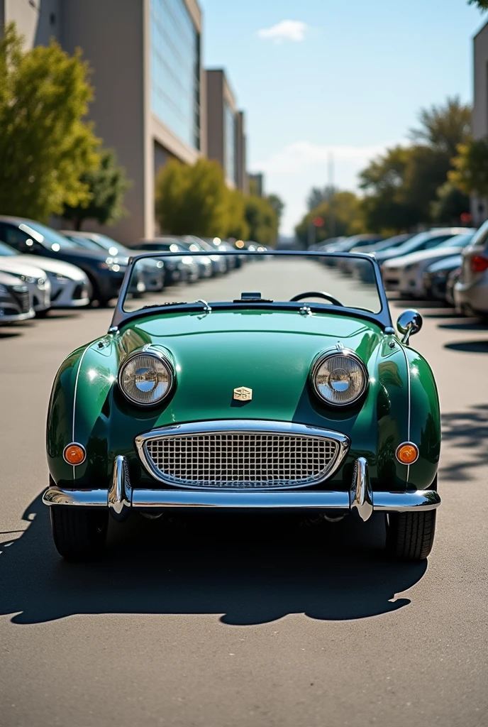 Parked in the OpenAI company parking lot、Deep green Austin Healey Sprite