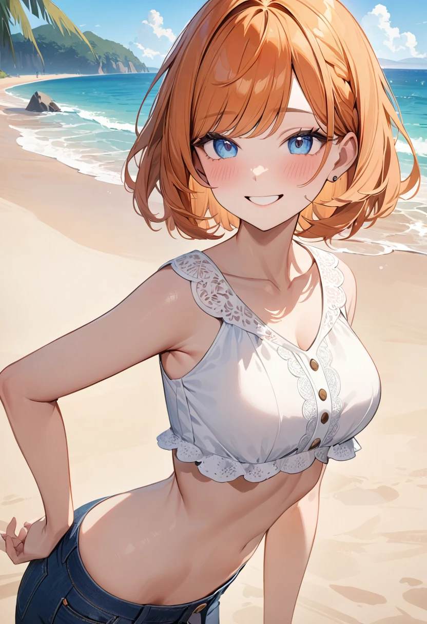 1girl,Evangelion,Asuka,All nude,beach background