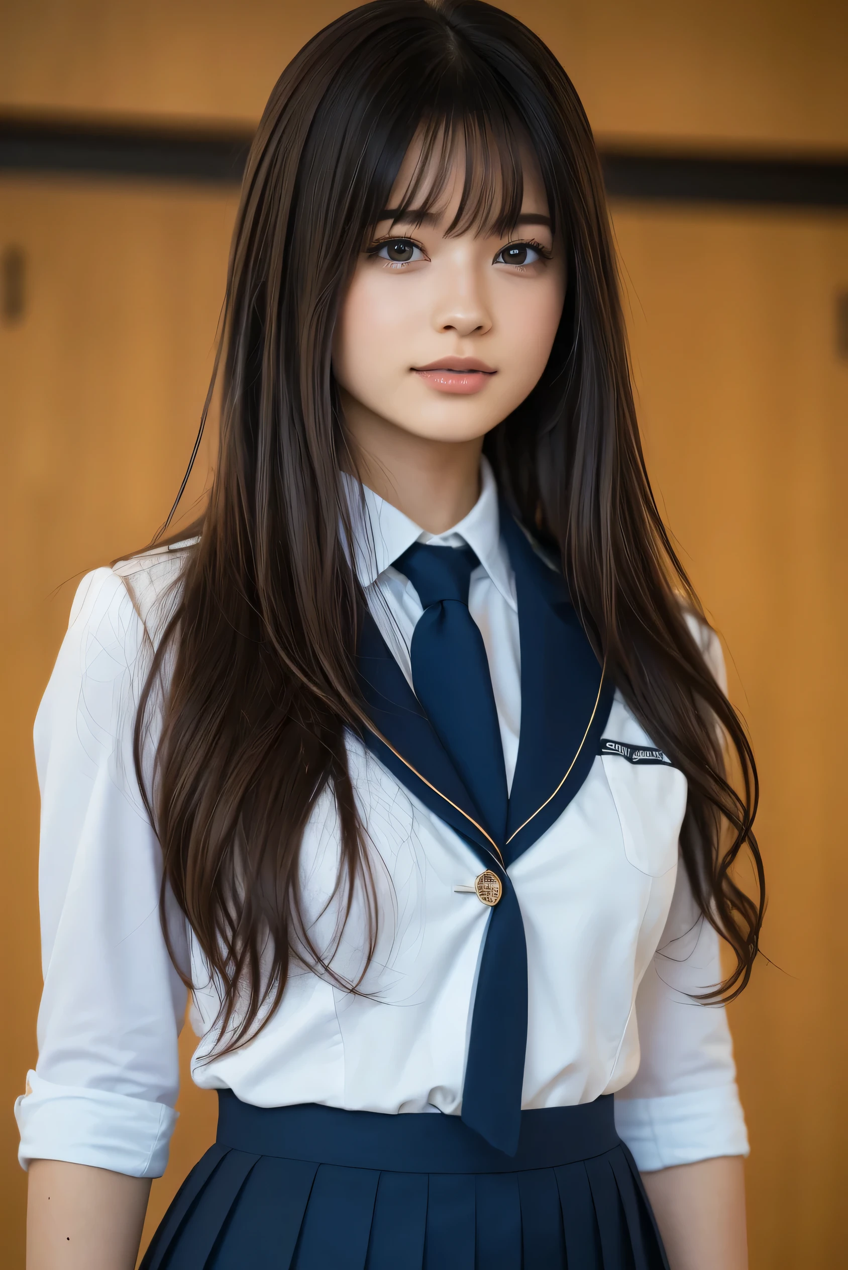 (8k, RAW Photos,Best Quality, High resolution:1.1), (超Realisticな:1.4),(Realistic, Realistic:1.3),The beauty of Japan、1、(navy skirt),  navy blue blazer, pleated miniskirt,
(cute school uniform)、((Upper Body:1.3))