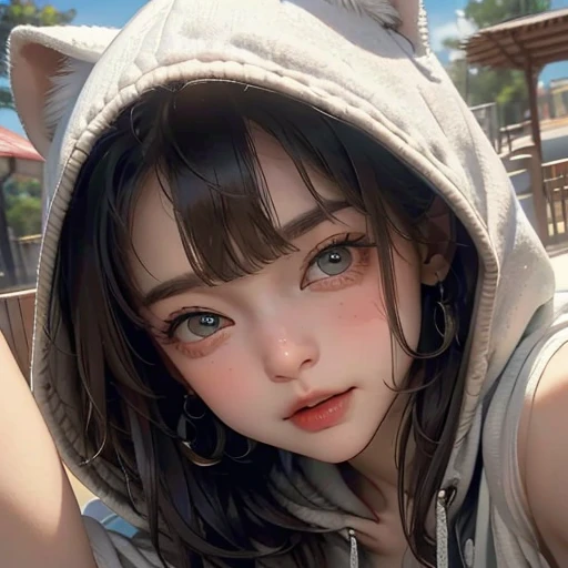 One beautiful girl, (hoodie:1.3), (:1.3), break,(Park playground equipment background), break, Shy laugh, baby face, Very beautiful eyes, (Symmetrical eyes:1.3), break, Spread your legs, (D cup breasts:1.2), Brown eyes、Parted bangs, Brown Bob Cut:1.3, Round face, cute, break, (Eyes and face detailed:1.0), Shoot from below:1.3, Pussy Line, Camel Toe, Looking into the camera, Masterpiece, RAW Photos, Realistic, cute people々, detailed boundary, High resolution, Very detailedな, detailed, Very detailed, Very detailed, Sharp Eye, Cinema Lighting, whole body