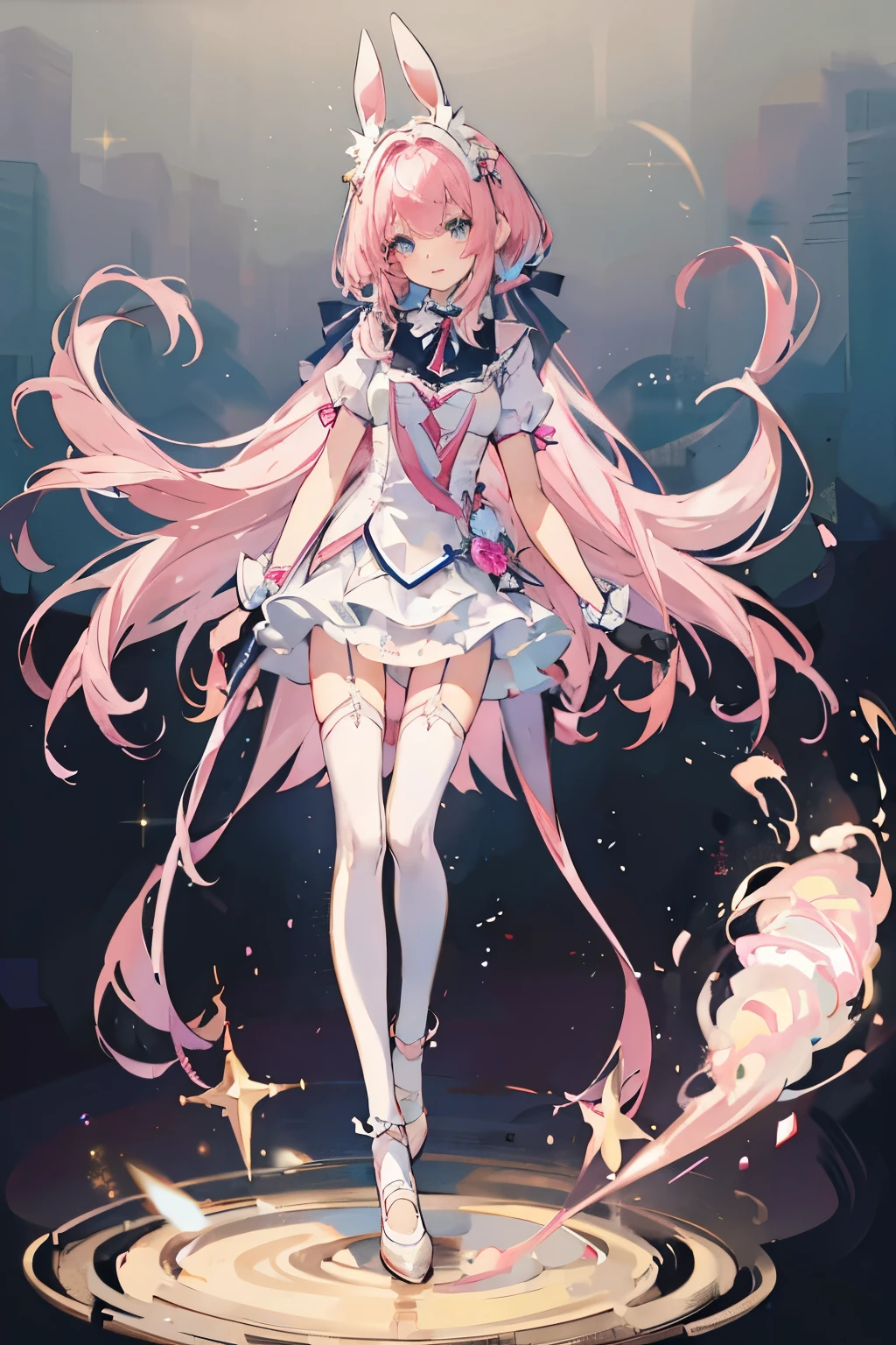 (masterpiece, best quality: 1.3), (16k, high resolution: 1.3), Beautiful teenage girl, White mechanical body, clear skin, Dream, Surreal background, floating, universe, Godly, myth, heavenly, (((pink hearts))), small breasts，open navel，Bare thighs，camel toe，Full body female love, staring at the audience, 