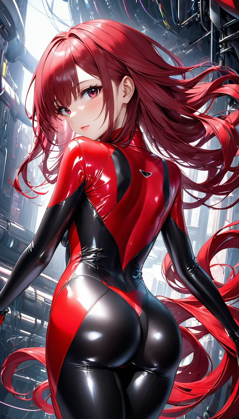 a beautiful woman with long red hair, wearing a tight red bodysuit, detailed face and eyes, elegant and alluring pose, cinematic lighting, highly detailed, photorealistic, 8k, (best quality:1.2), (realistic:1.37), intricate details, dynamic composition, volumetric lighting, cinematic mood, dramatic shadows, vibrant colors, hyper realistic, masterpiece, concept art style
