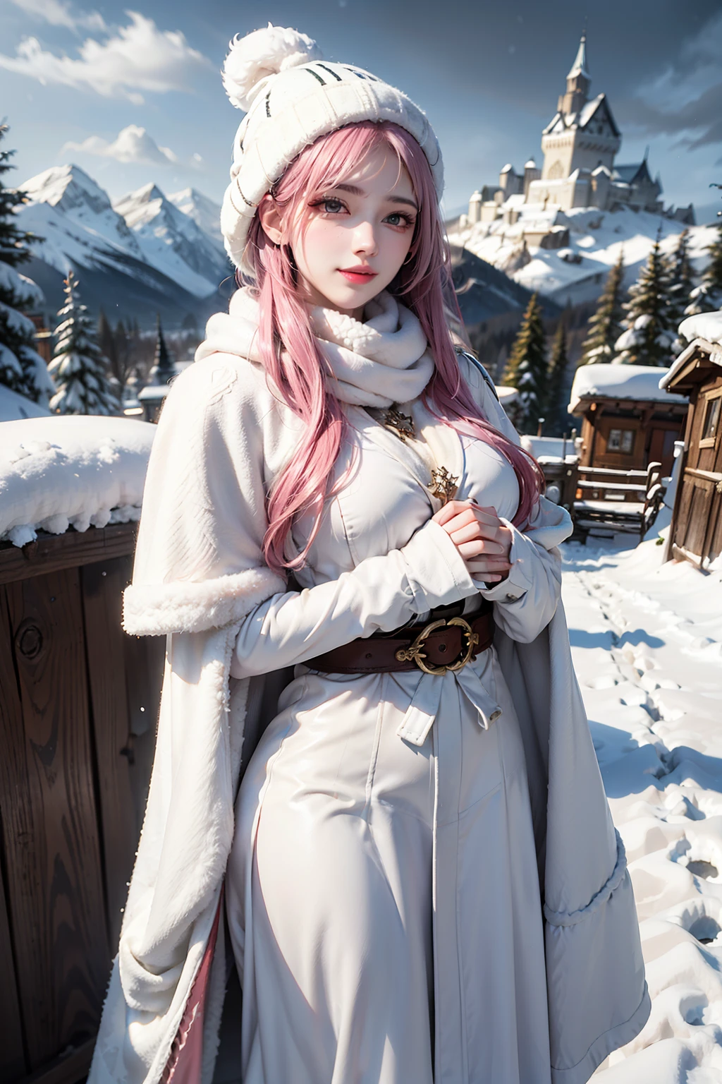 Picture of Martina in cosplay, on a snowy mountaintop in Norway,