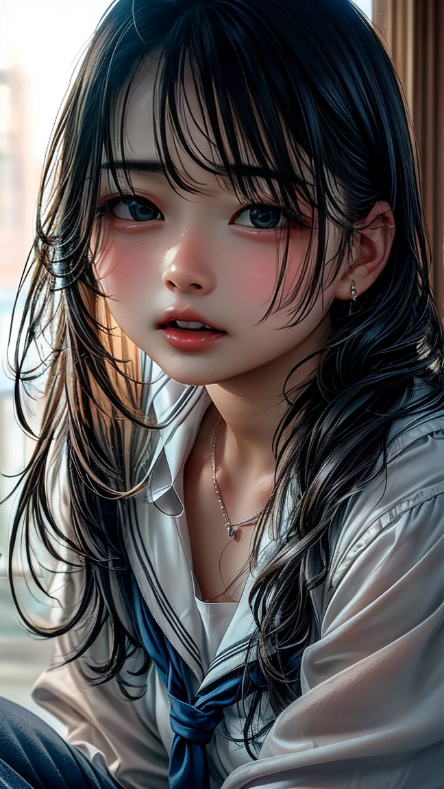 (((Fully naked body)))、Highest quality、Limbs、Full Finger、Slender beauty、ponytail hair、Black Hair、barefoot、、sweating、standing、Wet texture、Age 25、Beautiful breasts、prison、prison、(((sexual torture)))、BDSM、((Tied up with rope、Hands hanging from the ceiling、get caught))、blush、(Are crying:1.5)、((Gasp、))、Cramp、(((Squirting))),(((Having sex)))