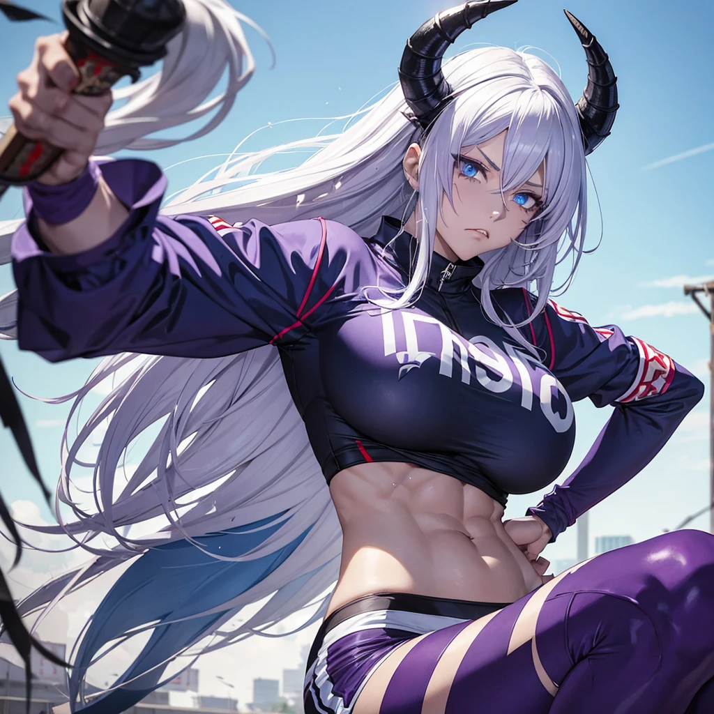 (The best lighting) , (ultra intricately detailed) , 4K Unified, (super-detailed CG: 1.2) , (8K: 1.2),(Original), (masutepiece) , (Best Quality),(masutepiece:1.4),Anime-ish high quality,(masutepiece),masutepiece, Ultra-sharp image quality,Sharper than the movie,(Fine face)Best Quality, absurderes,((masuter piece, 4K, 8K, yes, hight resolution))1girll, schoolgirls,She is in the city of the future,Dressed in armor,Red armor,,ear phone,10 Strong Abs,standing on your feet,exposing the abdomen,big breasts thin waist, Crop topping,On the arm there is a bulge of dense veins,spring, Perfect figure, Long silver hair, Dynamic Pose,Legs exposed,Strong leg muscles ((body builder:1.5)),urban backdrop,Flames rise into the sky,The flames are huge,not gross,Thermobaric,(Beautiful base),(girl),(Female),(((Upper body:1))) large udder Colossal tits Taut Protruding tits Purple bra Purple panties