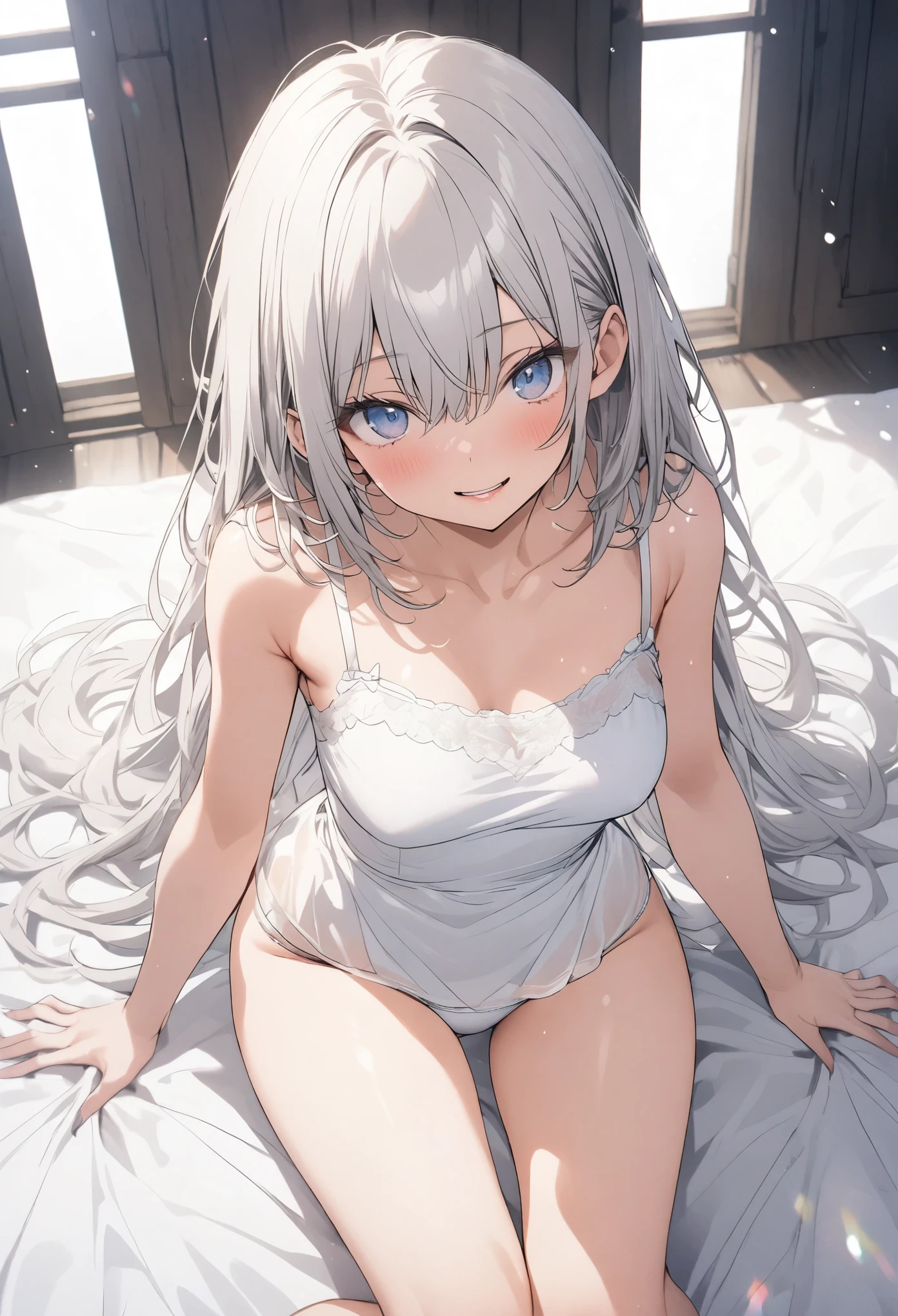 (Trend artstation, pixiv, anime style), an adult woman (28 years old), long hair with bangs, white hair with purple details (hair color: white with purple details) detailed body ((huge breasts, giant breasts, (large thighs, wide hips, thin waist)), wearing bands all over the body (color of the bands: white with red details) glued to the body, red eyes (red eyes,  red iris), excited, crazy, sensual, sexy, sensual pose, concept art, anime style, reflection light, backlighting, cinematic lighting, high detail, surrealism, realism, hyperrealism, masterpiece, anatomically correct, super detail, high detail, high quality, award-winning, best quality, anime, ray tracing, pov, UHD, 8k,(hyperrealistic), (illustration), (high resolution), (8K), (extremely detailed), (best illustration), (beautiful detailed eyes), (best quality),  (super detailed), (masterpiece), (wallpaper), (detailed face), solo, (dynamic pose), 1 girl, white wavy hair in the kitchen, Korean, heterochromic eyes, small moles under the eyes, ((apron)), large breasts, long legs, tightens the abdomen, (camel fingers), (black socks), (no panties), (no bra), (full body) --auto