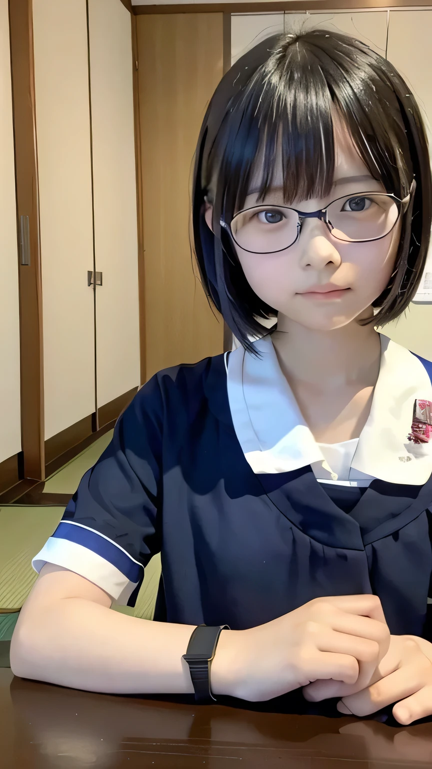 (masterpiece:1.2), Japanese, (yo), (a scrls), short sleeves, glasses,