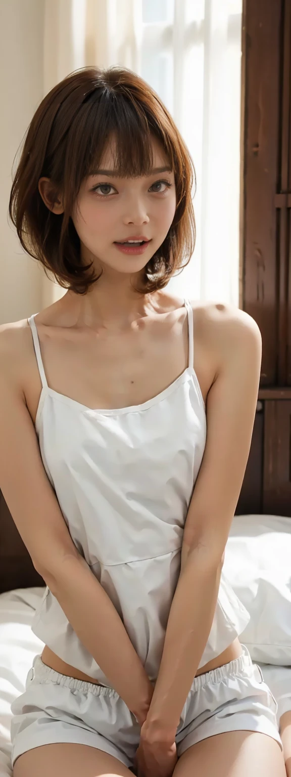 High resolution、High level image quality、In 8K、real live action、生picturegraphy、highest quality、masterpiece、超High resolution、((Obscene content))、For adults、charm of 、absurd、((((Japanese elementary school student))))、japanese girl、((8-year-old))、((With a round face))、((Tanuki face))、((cute little face))、white skin、(Chubby body type))、、Physical examination of adolescents、、knees、 thighs thighs thighs、solo、whole body、very nice、(((white ruffle white tank top:1.0) ))、 ((Pussy))、(Mansuji)、Are sleeping、（Photoreal：1.37）、photon mapping、realistic、radio city、Physically based rendering、depth of field rally background、picture、(((Japanese junior idol)))、sparkling eyes、glossy lips、too bright natural light、bright sun、too bright sunlight、(((((8-year-old)))))、(((Pussy)))、(Mansuji)、white tank top、(((sexy pose)))、open your legs、please open your legs、show off、((( sexually suggestive pose)))、(((Show me your vaginas)))、NSFW、((on the bed))、((twin tail hairstyle))、(((alone)))、(((nipple)))