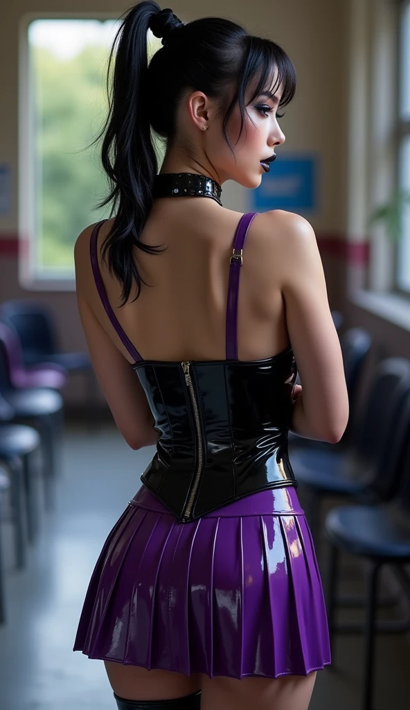 Erotic schoolscene,all girls are in very erotic string Cut-out latex different coloured harness schooloutfits,stocking, dynamic lights, lingerie, school Assecoirs 