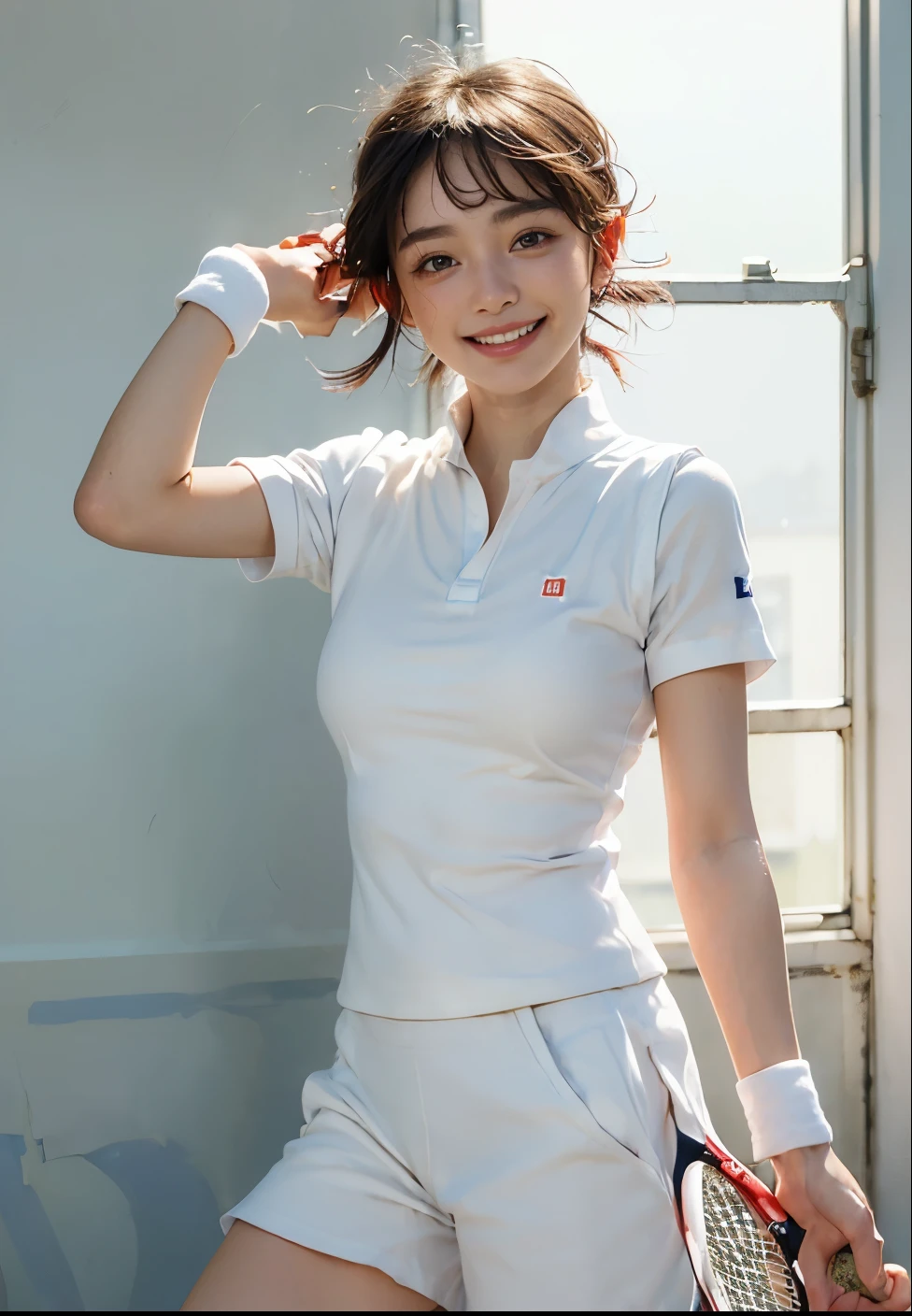 masterpiece, 1girl in, nsfw,独奏, Luminous Eyes, White sneakers, Tennis Wear, White mini skirt, white panties, white knee-socks, masterpiece, top-quality, realisitic, ultra-detailliert, blue-sky, tennis coat, (extremely delicate and beautiful work), ((masuter piece)), (Best Quality), glamor body, One lady, 20yr old, (Wearing a tennis uniform:1.5), (Taut), (Sexually aroused face:1.4), ( Shoulder cut hair,(Fair skin:1.2), Bright lighting, Natural lighting, Realistic lighting, Lovely lips、delicated face、(realisitic、Photo_Realistic:1.4)、((top-quality、masterpiece:1.3))、20yr old、((Brown hair))、((a shower、White turbid water))、((Receive Pose、Pause of service))、((Functional))、((soaked breasts))、(((soaked body)))、(((Drenched pubic hair)))、Smile full of happiness、Poses that fascinate a man、seducing smile、Upper body naked、((()))、(((SEX)))、(((Expression in a state of excitement)))、(((Lacking)))、short-hair、toppless、(((())))