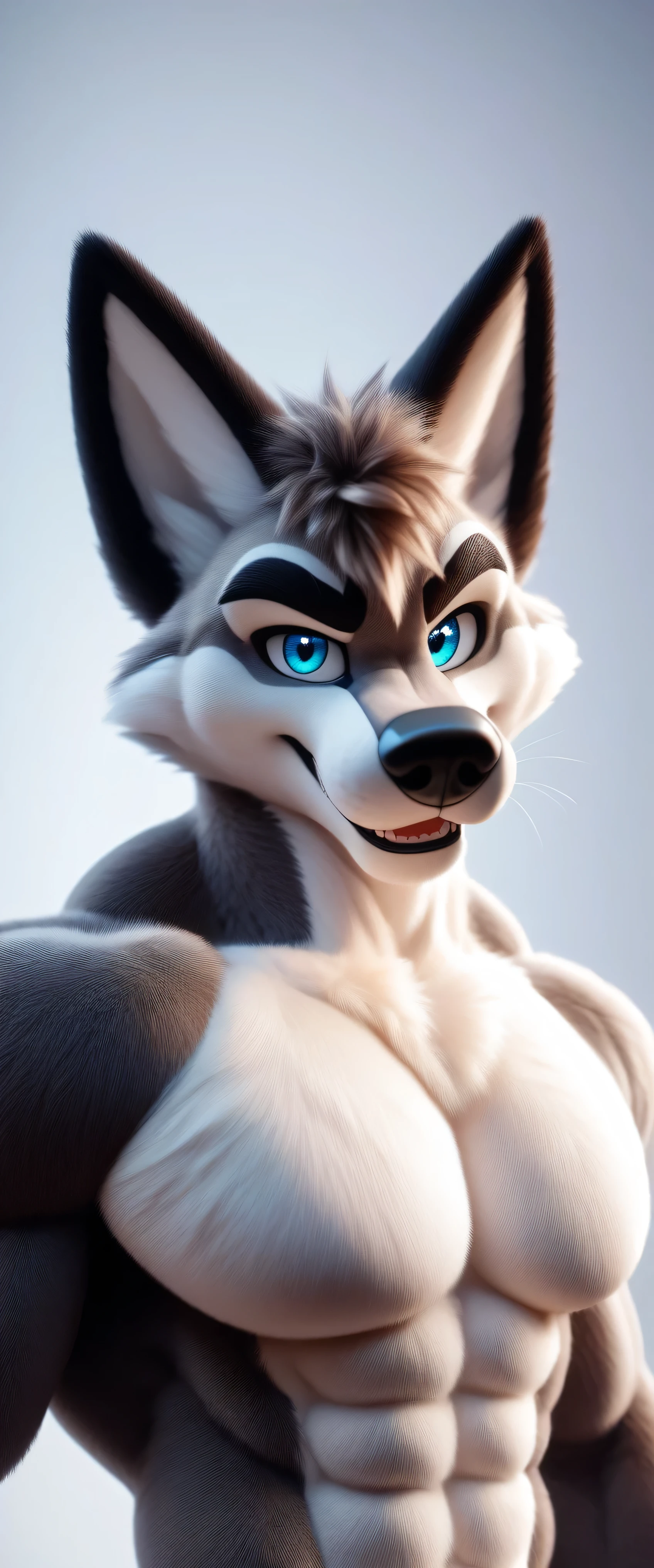 score_9, score_8_up, score_7_up, Design a highly detailed 3D male fursuit of a muscular and sexy fox. The fursuit features a broad chest, defined abs, and strong arms, perfectly emphasizing the wearer's powerful physique. The fur is lush, smooth, and vibrant, with unique patterns that accentuate the fox's sleek form. His face is adorned with a confident, seductive expression, and his body is built to be both charming and alluring, with every muscle defined under the suit. The fursuit's design should radiate 'delícia,' with every detail enhancing the sexy and muscular aesthetic. The lighting should emphasize his strong, toned body while keeping the background minimal to draw attention to his irresistible look."