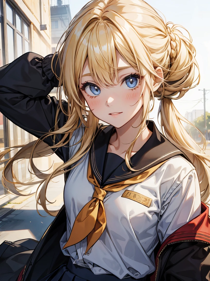 Vertical roll hairstyle、1 Girl、Blonde、School uniform