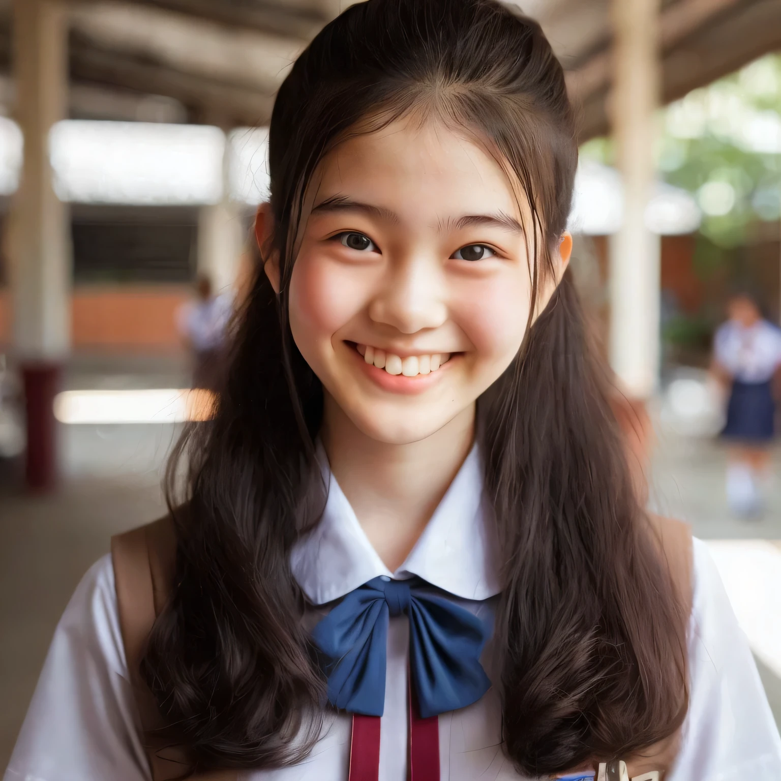 Japanese teenage girl in school uniform , , smile brightly 