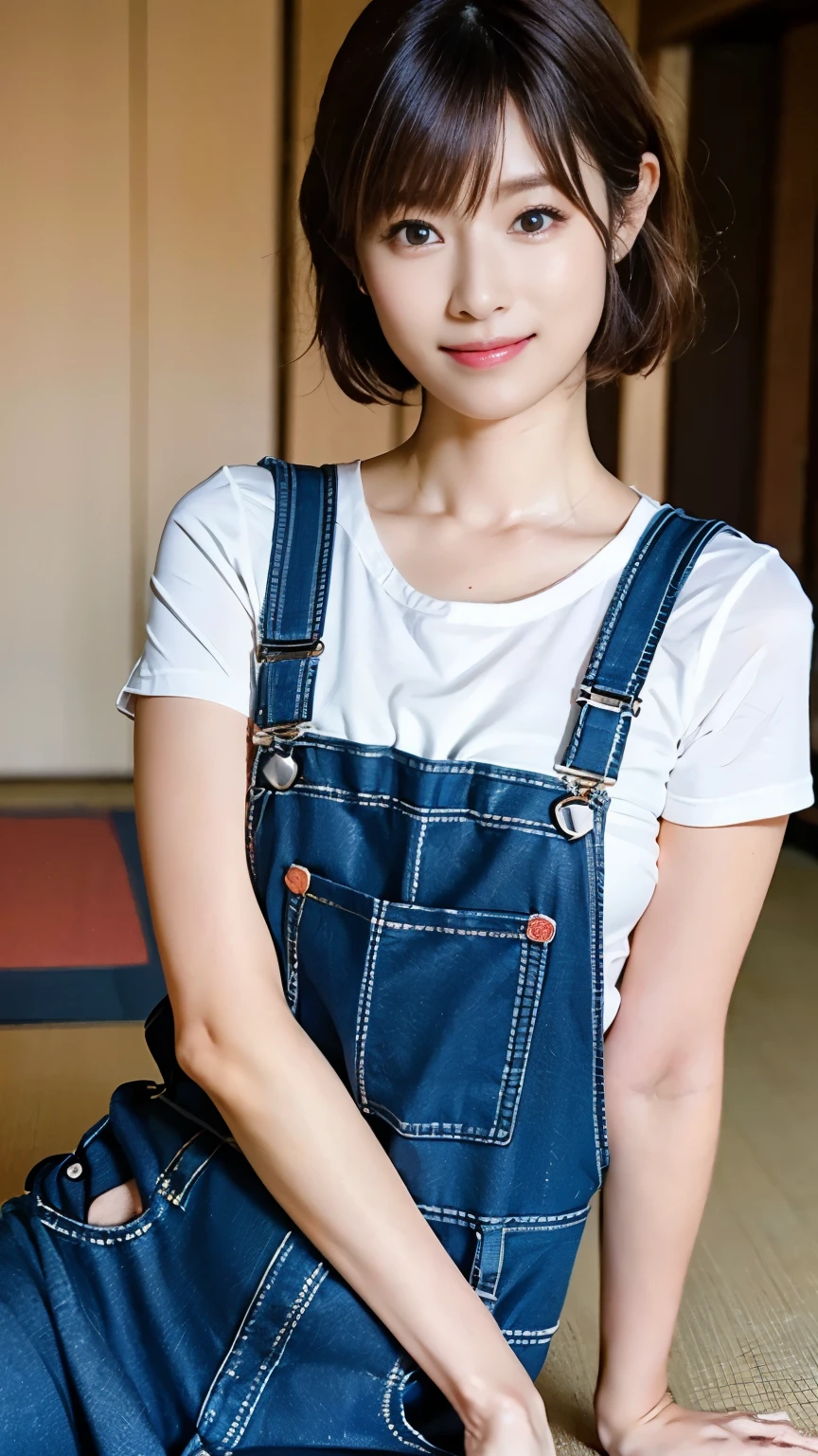 (((Japanese)))(10-year-old girl) ((((10-year-old girlが一人、alone)))) whole body写真 Full Shot short hair Low ponytail whole body Thighs Oversized (mesh)sweater Black pantyhose cute Moe sleeves Long sleeves Hands in sleeves Shot from between the legs Spread your legs Spread your legs Smile and squint Photographing the crotch (overalls) Panties visible through the gap