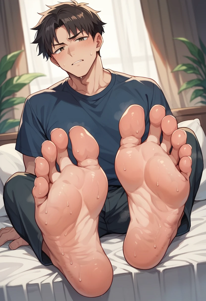 anime boy KAKASHI showing his smelly and sweaty feet close to the camera