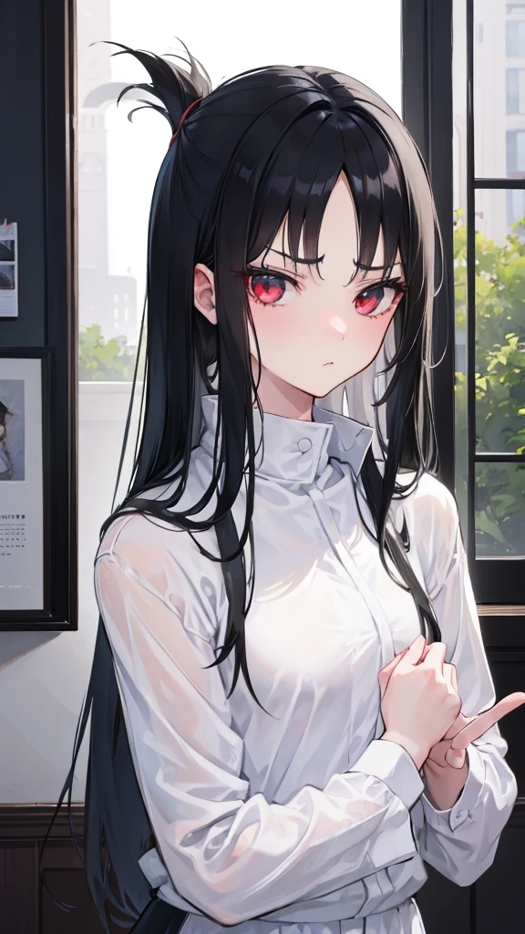 Girl with long black hair, Parting my hair,Perfect looks,
anime,Sulky look
