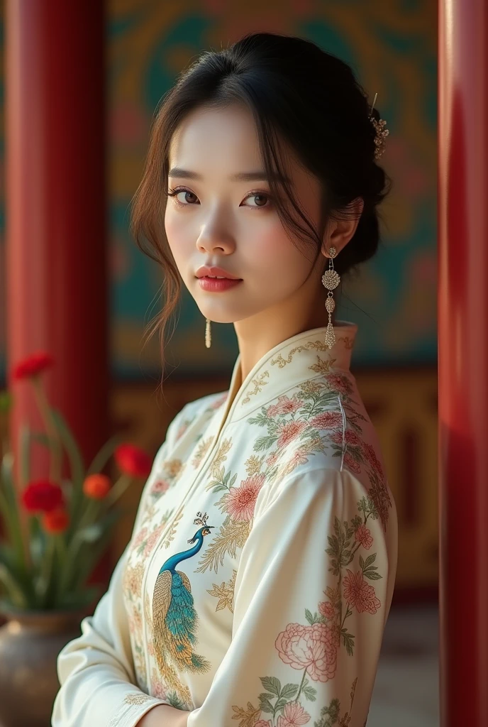 Guofeng,illustration,1girll,Best quality,Highly detailed,Best quality,Masterpiece,An extremely delicate and beautiful,Extremely detailed,8K wallpaper,Amazing,finedetail,Best quality,offcial art,Extremely detailed Cg Unity 8K wallpaper,(Victor Wei's style:0.5),Cute,Big eyes,The proportions are the same for all races,