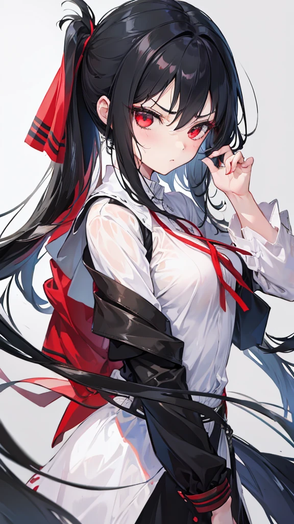 Girl with long black hair, Parting my hair,Perfect looks,
anime,Sulky look ,Red ribbon
