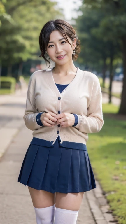 NSFW、japanes、Wearing a high school uniform、Impossibly short skirt、Very very cute face、(ふしだらなＹDark blue micro mini pleated skirt on shirt、underwear under white clothes、Exciting pose in white pants、lying on one's side、Legs wide open、((My skirt is flipped up and I can see my pants:1.2,))、mekosji、((top-quality,8K,​masterpiece:1.3,))、Crisp focus:1.2、Cute woman with perfect body shape:1.4、The best smile,Young Face、You can see the double teeth、Light Brown Medium Bob Hair、A slender、お漏らし:1.2、Cameltoe、Show off panties with both legs open