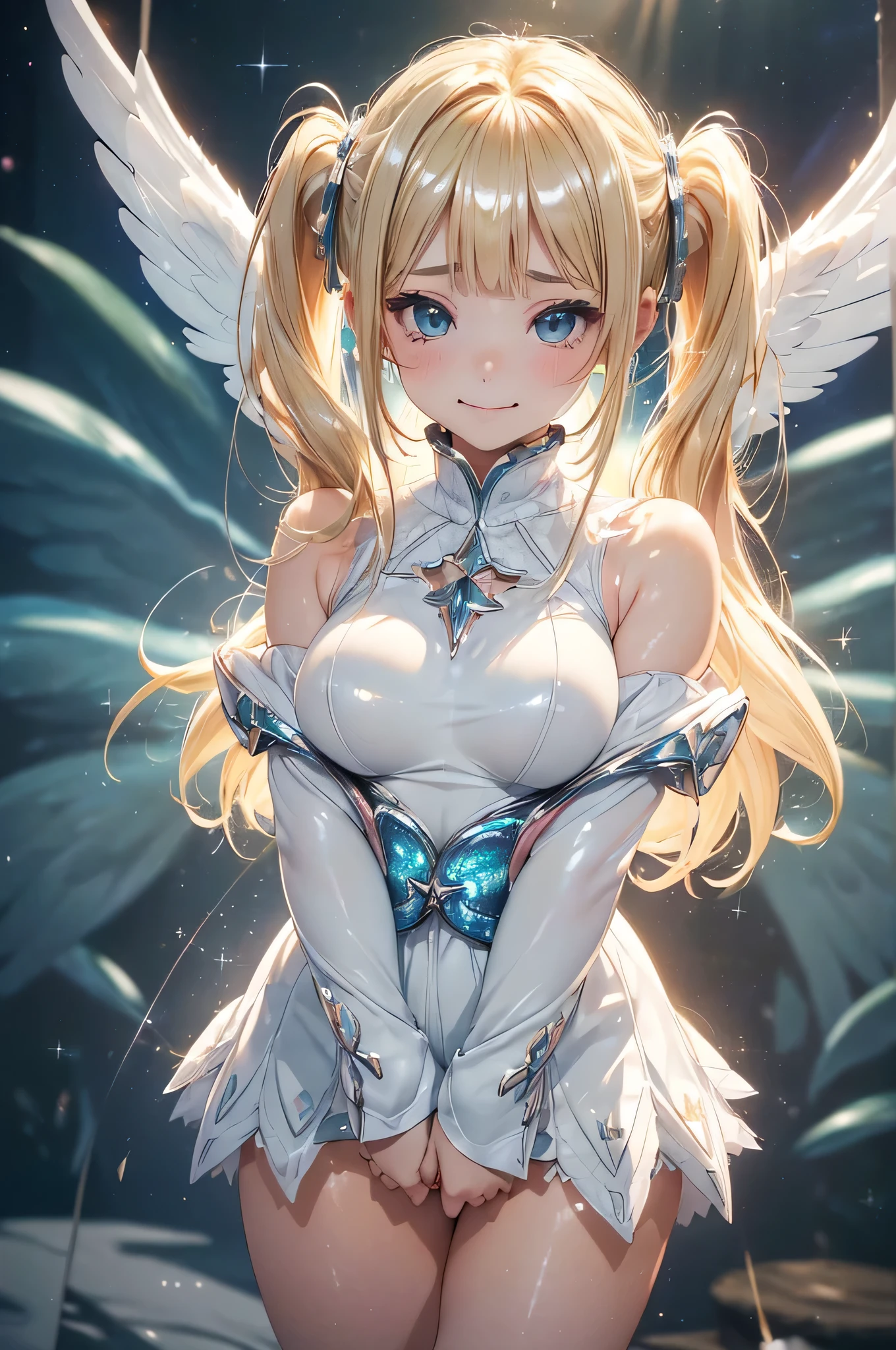 nsfw:1.1, high resolution:1.7, incredibly absurdres, kawaii:1, cute:1.5, hires.fix,anime visual:1,incredibly fine illustration,8k,masterpiece:1.2,best quality, high quality, exquisite, beautiful,insanely detailed, intricate detailed, extremely detailed, Super Definition,ultra high res, Super Resolution, best aesthetic, ultra detailed:1.5,best quality, perfect face, detailed face, masterpiece:1.2, illustration:1.2, 8k cg wallpaper, stunning art,absurdres,octane render,ultra hires,
beautiful android girl, detailed mechanical parts visiblem,embossing decoration on body, flower design silver trim on mechanical parts, wearing white lace leotard and (tutu:1.2),(Cute and lovely),((anime elf with extremely cute and beautiful blonde hair)),((((blonde hair:1.35,blonde single braid,colored inner hair,ear breathing)))),(((green_eyes:1.3))),intricate eyes,beautiful detailed eyes,symmetrical eyes,big eyes:1.5,enchanting bright eyes studded with gold and silver dust,(((pinky skin,glowing_skin,lustrous skin:1.5,bright skin: 1.5,skin tanned,shiny skin,very shiny skin,shiny body,plastic glitter skin,exaggerated shiny skin,illuminated skin))),upward breasts,waist slender,(detailed body,(detailed face)),cute,daring,zettai ryouiki,show skin,best relationship with four fingers and one thumb,Very Fine Face and Eyes,Very Fine Hair,(Perfect Anatomy),((girl trembling with sexual climax)),Garter Belt,Bare shoulders,Check out our thru-rack chokers and midi rings with chains,white theme, white soft light,white shiny room with smooth surfaces, girl sitting to viewer, futuristic chair