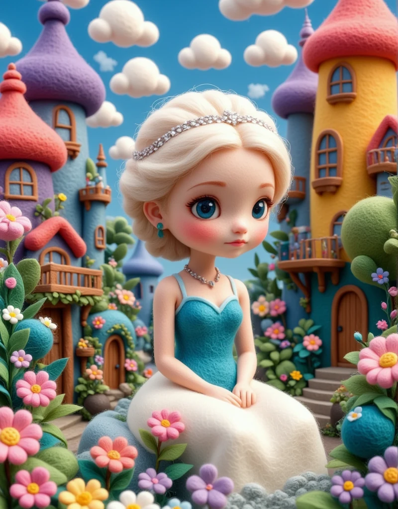 (masterpiece, Best quality:1.2), (Princess Elsa:Lovely fairy tale world),handmade style