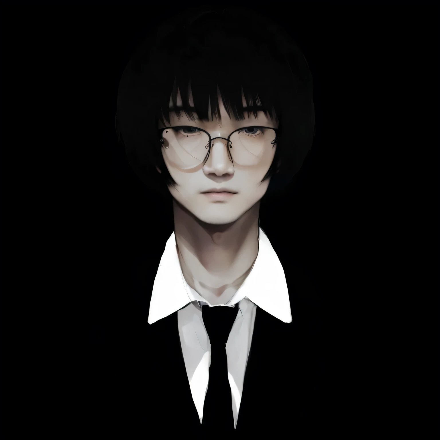 anime, a man with glasses and a tie, in a black shirt and tie, inspired by Yamagata Hiro, junji ito 4 k, style of junji ito, classic bob haircut, european