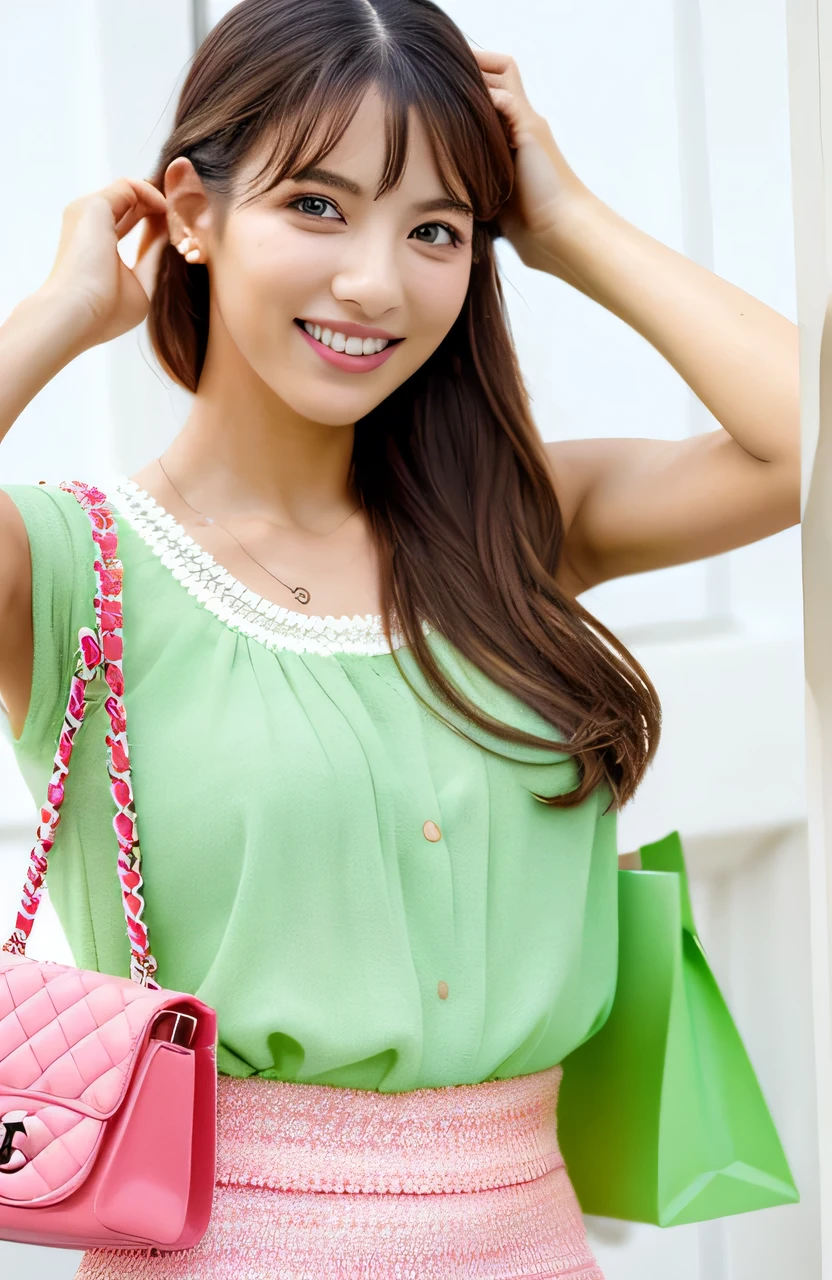 1girl in,FULL BODYSHOT、、、No bra、light green loose tank top、Japanese,sixteen years old, Black medium length hair,a little freckles,Work at a traditional food stall in Japan,Proper body proportion,Super high-quality output images,hight resolution,Intricate details,Hair fluttering in a very delicate and beautiful wind,photos realistic,Dreamy,Professional Lighting,realistic shadow,Solo Focus,Detailed hair features,detailed facial features、skirt rift,,Dynamic Pose、