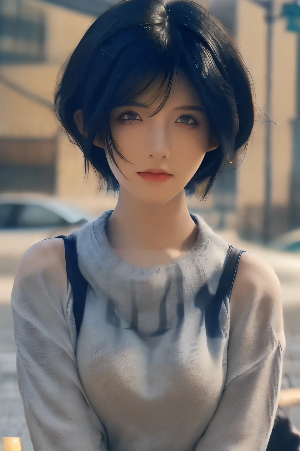 himeno, eyepatch, green hair, blue eyes, medium hair, bangs,
black eyes, beautiful, beautiful woman, perfect body, perfect breasts, wearing an oversized white t-shirt, short jeans, wearing a handbag, a watch, wearing earrings, cozy shop there, department store, ponytail, looking at the viewer, a little smile, realism, masterpiece, textured skin, super detail, high detail, high quality, best quality, 1080p, 16k
