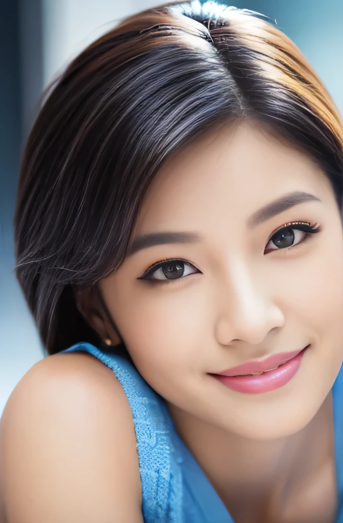 Beautiful woman with perfect eyes and nose、Model-like beauty、Cute like a model、Double Eyes、How to use regular mascara、Eye color is blue、Her hair color is pink.、Her face is delicate and elegant.、4K images、Beautiful style like a model、Usually large、A fresh and lovely smile、Overall image、Cute Smile、Beautiful and delicate face like a model、highest quality、Masseter region、Beautiful smile、In a bright room、I&#39、The height of femininity、Adult smile、sexy pose、Upper Body、erotic、sexy 、