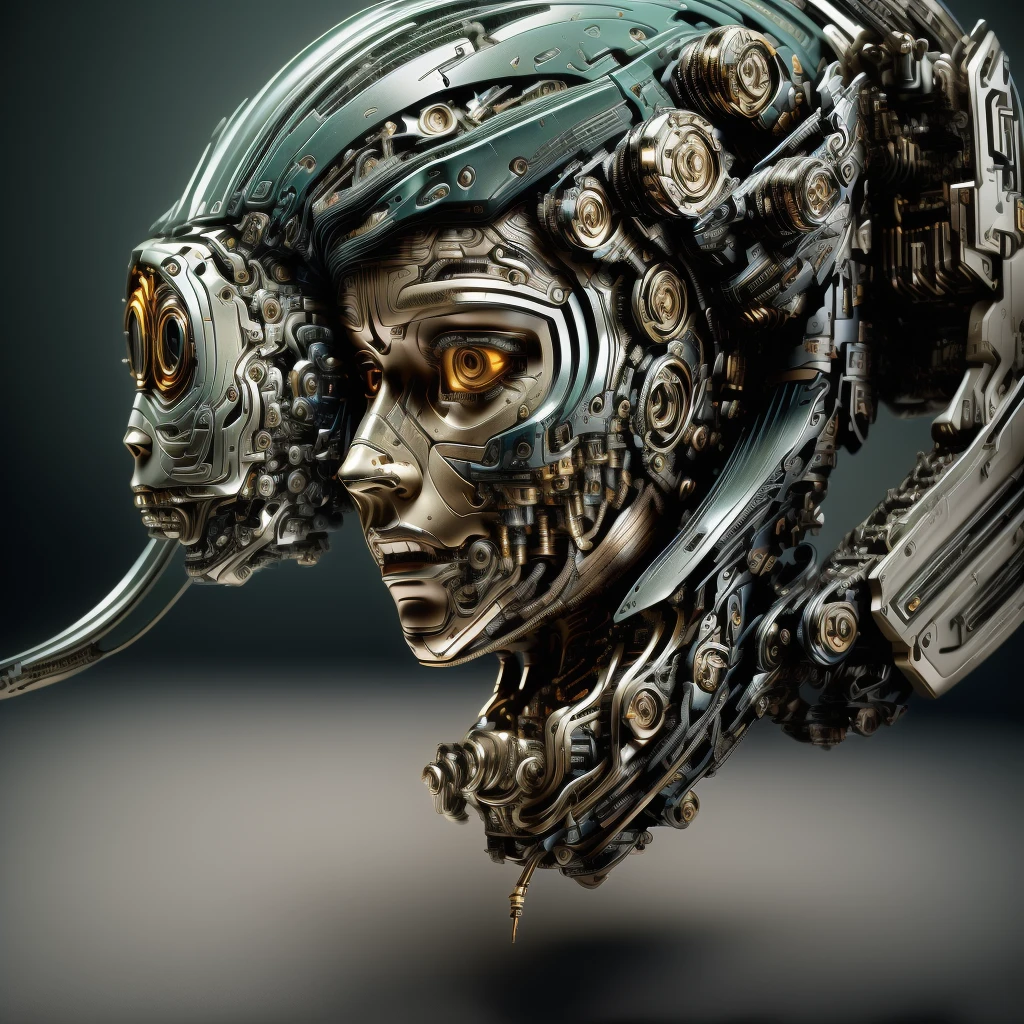 a close up of a person with a weird face and hair, intricate transhuman, humanoid woman, broken beautiful female android!, (best quality,4k,8k,highres,masterpiece:1.2),ultra-detailed,(realistic,photorealistic,photo-realistic:1.37), sci-fi digital art, cyborg woman, humanoid portrait, complex cybernetic beings, cyborg portrait, cyborg girl, cracked. biomechanical cyborg, detailed portrait of a cyborg, cyborg - girl, digital art 4k unsettling, beautiful detailed eyes, beautiful detailed lips, extremely detailed eyes and face, long eyelashes, intricate cybernetic enhancements, advanced biomechanical engineering, futuristic biomechanical design, hyper detailed metallic textures, advanced cybernetic implants, glowing cybernetic circuitry, striking neon color palette, dramatic chiaroscuro lighting, cinematic composition