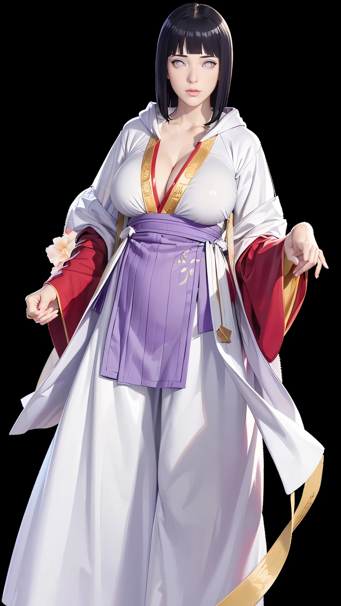 (((figure,御姐figure,White and tender skin,(((Hanfu,red and gold Hanfu))),(((Hinata\(boruto\),purple hoodie,))),((masterpiece)),highres,((Best quality at best)),masterpiece,quality,Best quality,((( Exquisite facial features,Looking at the audience,There is light in the eyes, ))),Huge breasts,Black background))),